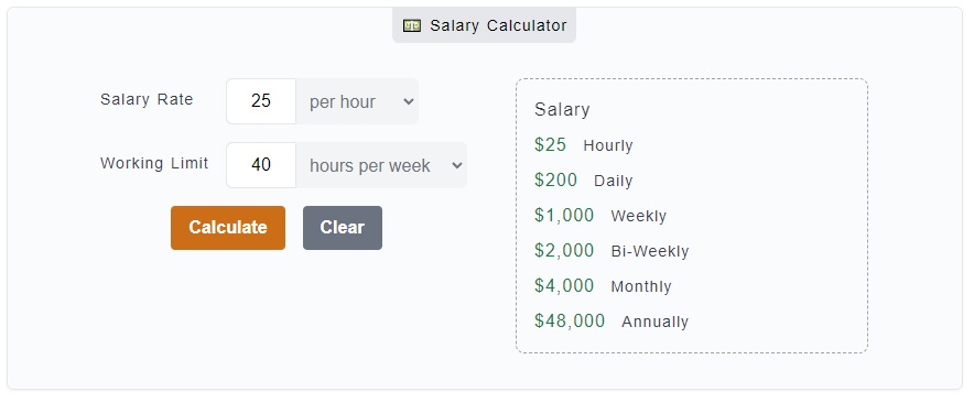 Salary calculator online hourly rate